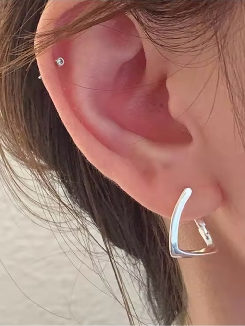 Sterling Silver Geometric Hoop Earrings - 925 Stamped